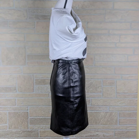 MICHAEL HOBAN Lambskin Leather Knee Length Skirt - Picture 5 of 9